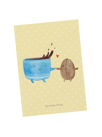 Mr. & Mrs. Panda Postkarte Kaffee Bohne ohne Spruch in Gelb Pastell