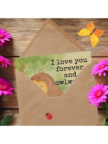 Mr. & Mrs. Panda Glückwunschkarte Eule Zufrieden Design mit Spruch in Weiß