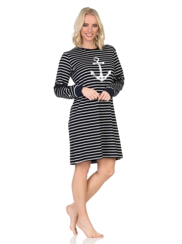 NORMANN Frottee Nachthemd langarm Bündchen Maritime Optik - 87643 in marine