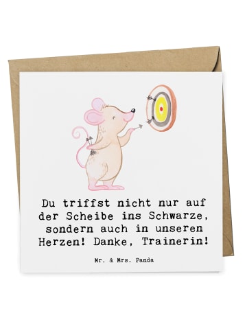 Mr. & Mrs. Panda Klappkarte Darts Trainerin mit Spruch in Weiß