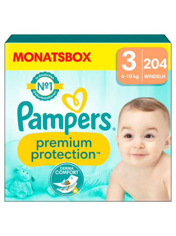 Pampers Monatsbox Klettwindeln, "Premium Protection", Größe 3, 204 Stück, 6kg - 10kg