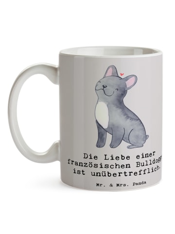 Mr. & Mrs. Panda Pott Französische Bulldogge Liebe mit Spruch in Grau Pastell