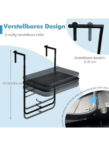 COSTWAY Balkonhängetisch 60x40cm in Schwarz