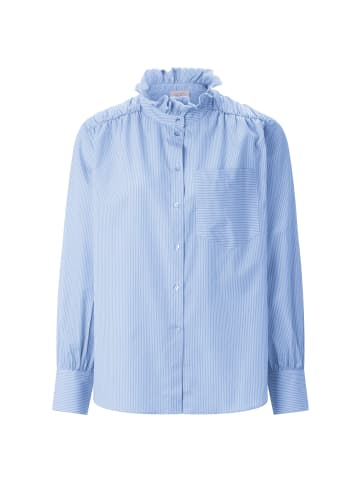 Rich & Royal Cotton Striped Blouse with Ruffle in Skyway Blue