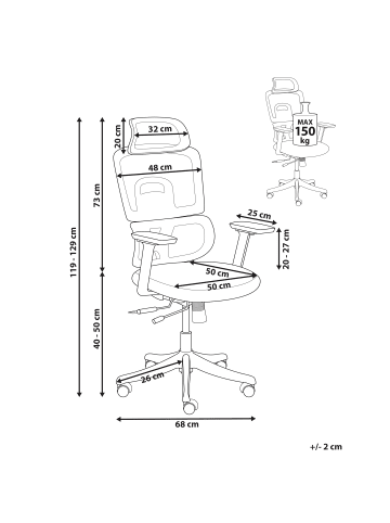 Beliani Bürostuhl ALLY in Rot/Grau/Weiß - (W) 50 x (H) 119 x (L) 68 cm