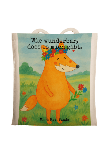 Mr. & Mrs. Panda Tragetasche Fuchs Blumen Design mit Spruch in Weiß