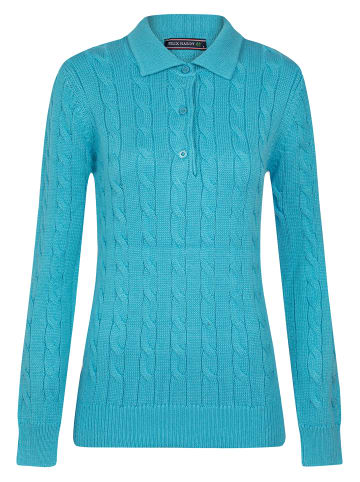 Felix Hardy Grobstrick Zopfmuster Polo Kragen Langarm Pullover in Baby Blau