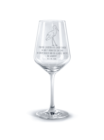 Mr. & Mrs. Panda Weinglas Storch mit Spruch in Transparent