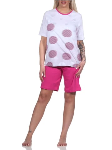NORMANN kurzarm Schlafanzug Shorty TupfenPunkte - 79011 in pink