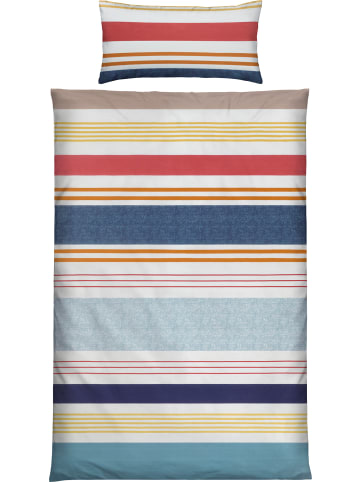 REDBEST Satin Bettwäsche in jeans-bordeaux-beige