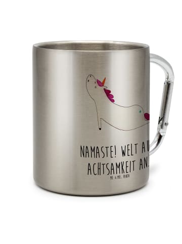 Mr. & Mrs. Panda Trinkbecher Edelstahl Einhorn Yoga mit Spruch in Silber