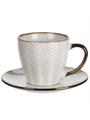Siaki Collection Tasse für Kaffee oder Tee mit Untertasse in Beige, (B) 14 x (H) 8,5 x (L) 14 cm