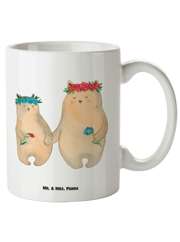 Mr. & Mrs. Panda Große Teetasse Bären mit Blumenkranz ohne Spruch in Weiß