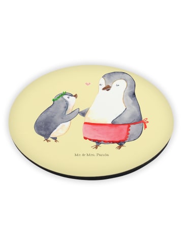 Mr. & Mrs. Panda Rund Magnet Pinguin mit Kind ohne Spruch in Gelb Pastell