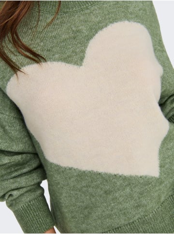 JACQUELINE de YONG Weicher Cozy Strickpullover mit großem Herzmotiv in Grün