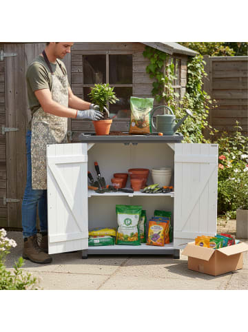 relaxdays Pflanztisch in Weiß/ Grau - (B)75 x (H)90 x (T)40 cm