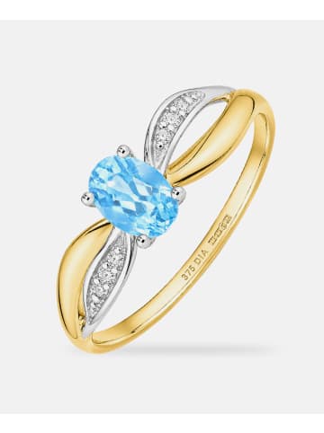Diamant L'éternel Ring, mit Blautopas, 375 Gelbgold