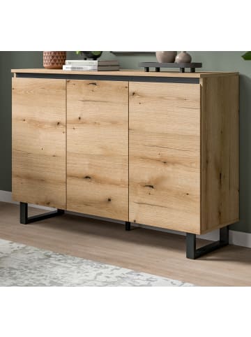 Inn.Furn Sideboard Eiche Evoke mit schwarz, Kommode 3-türig 120 x 84 cm, Soft-Close
