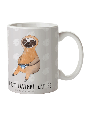 Mr. & Mrs. Panda Kaffeebecher Faultier Kaffee mit Spruch in Grau Pastell