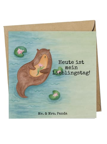 Mr. & Mrs. Panda Glückwunschkarte Otter Seerose Design mit Spruch in Weiß
