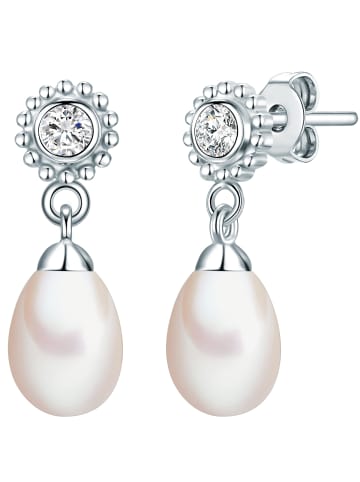 Valero Pearls Perlen-Ohrstecker Blume Sterling Silber Zirkonia Süßwasser-Zuchtperle in silber