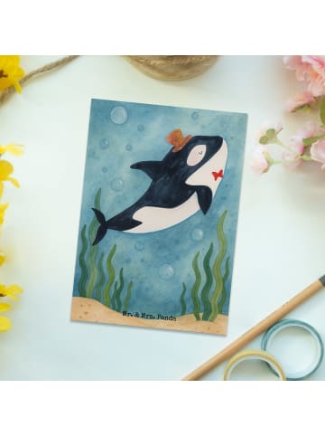 Mr. & Mrs. Panda Postkarte Orca Zylinder Design ohne Spruch in Weiß