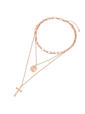 Lulu & Jane Halskette Kreuz/Münze aus Metall-Legierung in roségold