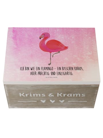 Mr. & Mrs. Panda Holzkiste Flamingo Classic mit Spruch in Aquarell Pink