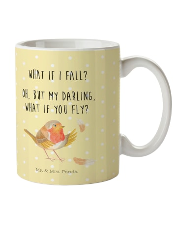 Mr. & Mrs. Panda Plastikbecher Rotkehlchen Federn mit Spruch in Gelb Pastell