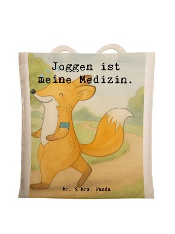 Mr. & Mrs. Panda Tragetasche Fuchs Joggen Design mit Spruch in Weiß