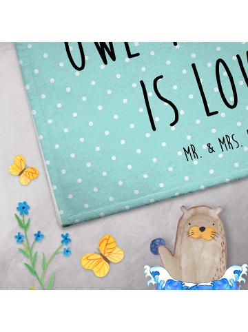 Mr. & Mrs. Panda Handtuch Eulen Liebe mit Spruch in Türkis Pastell