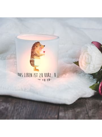 Mr. & Mrs. Panda Windlicht aus Glas Igel Wein mit Spruch in Transparent