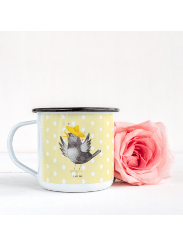 Mr. & Mrs. Panda Emaille Tasse Rabe Sombrero ohne Spruch in Gelb Pastell