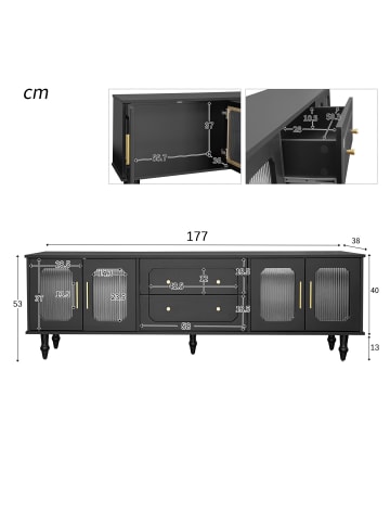 ABRIHOME Retro TV-Schrank in Schwarz – Goldgriffe, Stauraum & Glastür