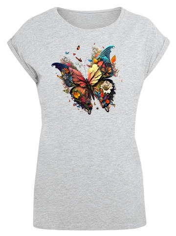 F4NT4STIC Extended Shoulder T-Shirt Schmetterling Bunt in grau meliert