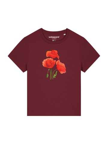 wat? Apparel T-Shirt Poppy Flowers in Weinrot