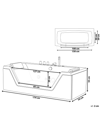 Beliani Whirlpool Badewannen SAMANA in Schwarz - (W) 79 x (H) 55 x (L) 174 cm