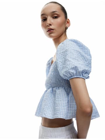 KOTON BLUSE SS in Blau Karomuster