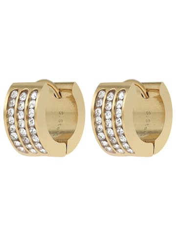 Adeliás Damen Ohrringe – Klappcreole aus Edelstahl mit Strass Steinchen in gold