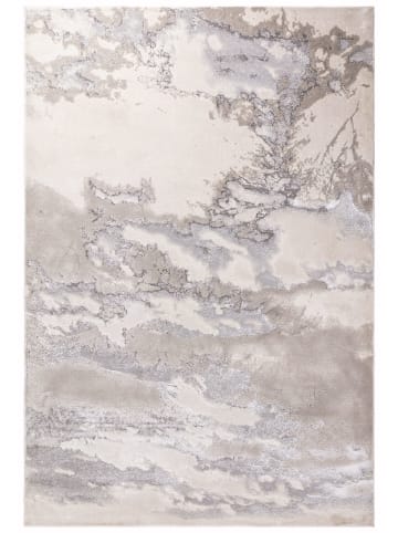 KADIMA DESIGN Teppich Hochglanz, Silber/Cremeweiß, Metallic, Abstraktes Wolkenmuster