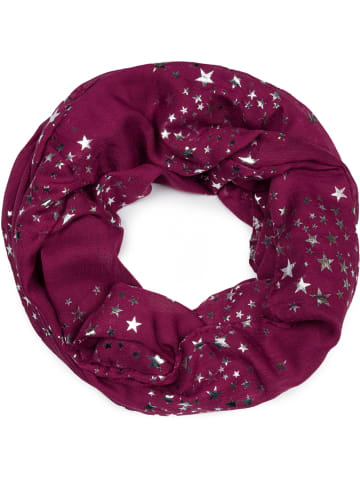 styleBREAKER Loop Schal mit Metallic Sterne Print in Bordeaux-Rot