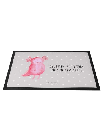 Mr. & Mrs. Panda Bodenvorleger Axolotl Glücklich mit Spruch in Grau Pastell