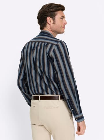 WITT WEIDEN Langarm-Hemd in marine-schoko-gestreift