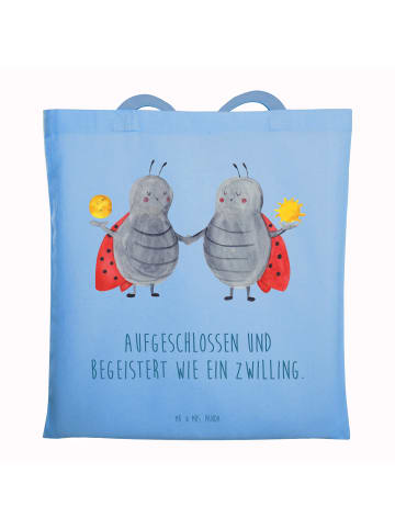 Mr. & Mrs. Panda Schultertasche Sternzeichen Zwilling mit Spruch in Sky Blue
