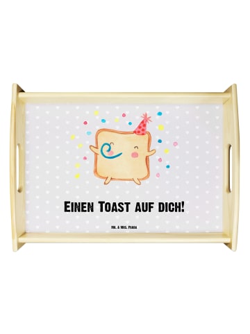 Mr. & Mrs. Panda Holztablett Toast Party mit Spruch in Grau Pastell