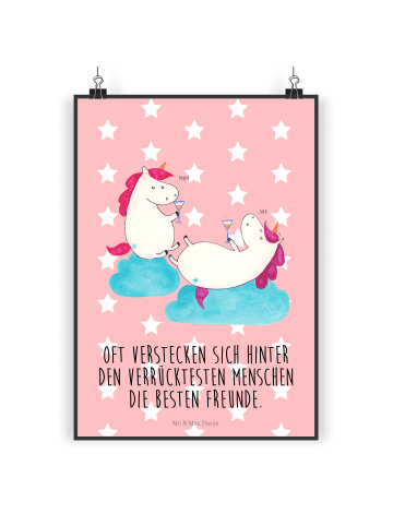 Mr. & Mrs. Panda Bild Einhorn Sekt mit Spruch in Rot Pastell