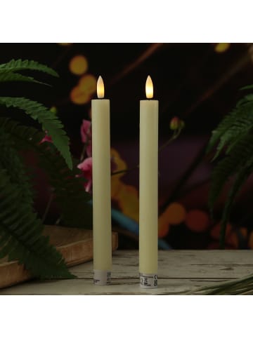 MARELIDA 2x LED Stabkerze LINA Rustik-Optik Echtwachs H: 25cm in creme