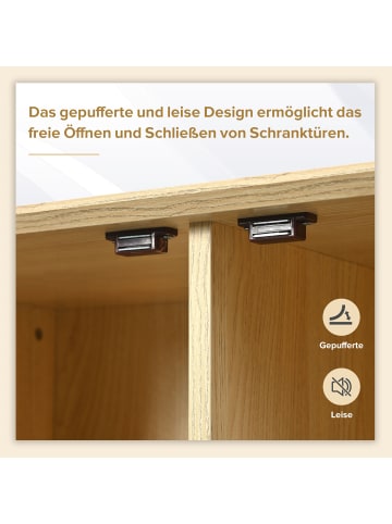 ABRIHOME Sideboard in Eiche mit Rattanfront und Magnettüren 120x40 cm und Schwarz Metall