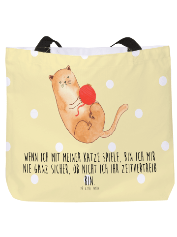 Mr. & Mrs. Panda Strandtasche Katze Wolle mit Spruch in Gelb Pastell
