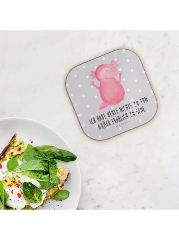 Mr. & Mrs. Panda Holzuntersetzer Axolotl Hurra mit Spruch in Grau Pastell